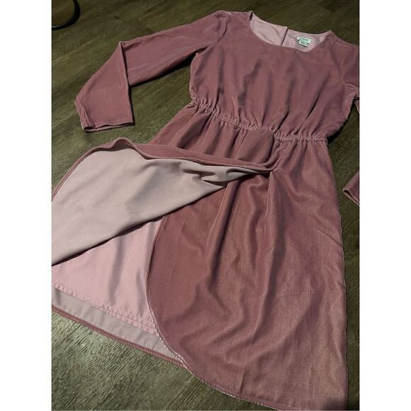 J Crew Pink Velvet Dress Size 00 Tulip Faux Wrap Front Elastic Waist Stretch - Picture 3 of 10